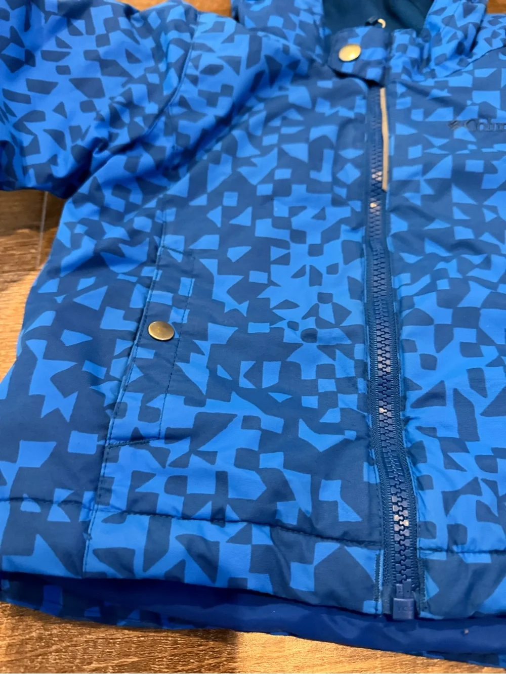 Columbia Toddler Boys 3T Blue Geometric Hooded Puffer Winter Jacket Outgrown